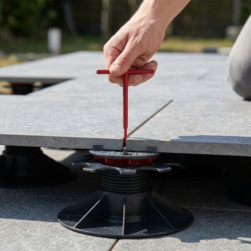 Clé de réglage Tilekey Solidor conçue pour ajuster les plots sous terrasse dalle — vue 3